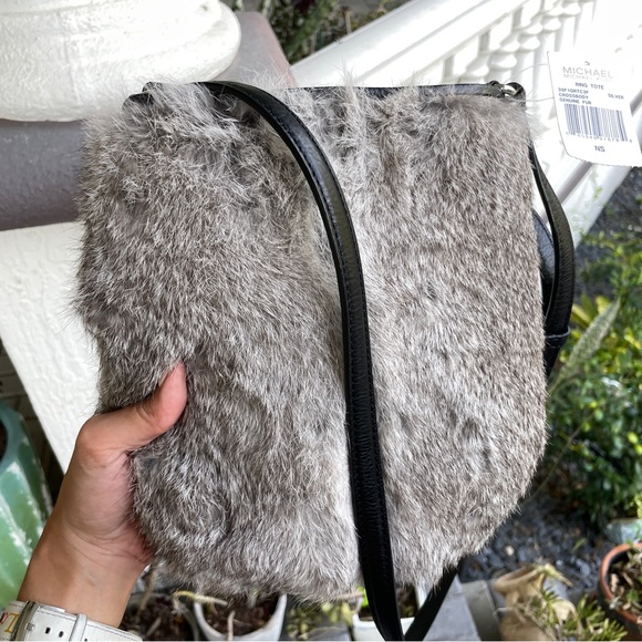 Genuine Rabbit Fur Michael Kors Leather Crossbody - Picture 4 of 7